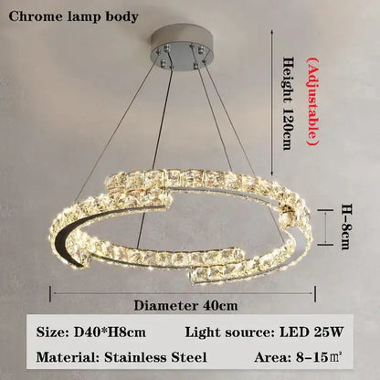 Modern chrome ring crystal chandelier with embedded clear crystals and led lighting for living room lamps