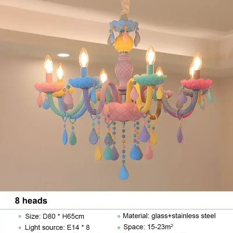 Pastel-colored decorbites crystal chandelier with glass stainless steel eight candle-style lights and teardrop ornaments