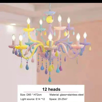 DecorBites crystal chandelier modern pastel-colored with glass and stainless steel arms for children’s room lighting