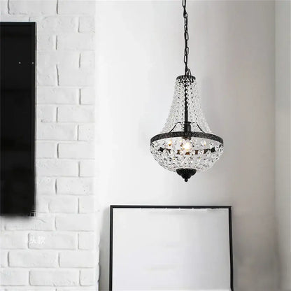 Elegant black metal decorbites crystal chandelier pendant lamp with cascading clear crystal beads for dining room use