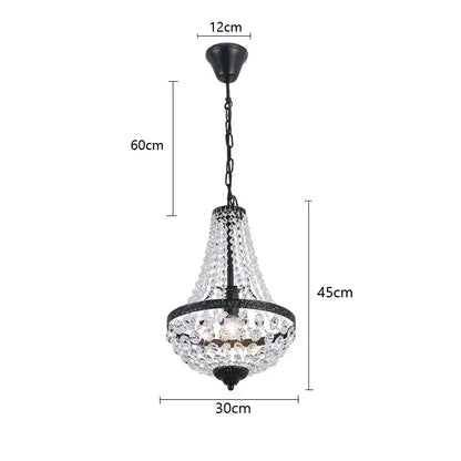 Black metal decorbites crystal chandelier pendant lamp with clear crystal droplets for dining and living rooms
