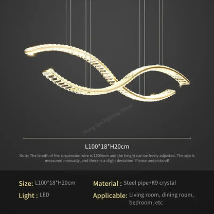Decorbites crystal chandelier pendant gold-toned infinity shape with embedded k9 crystals and led lighting for living room
