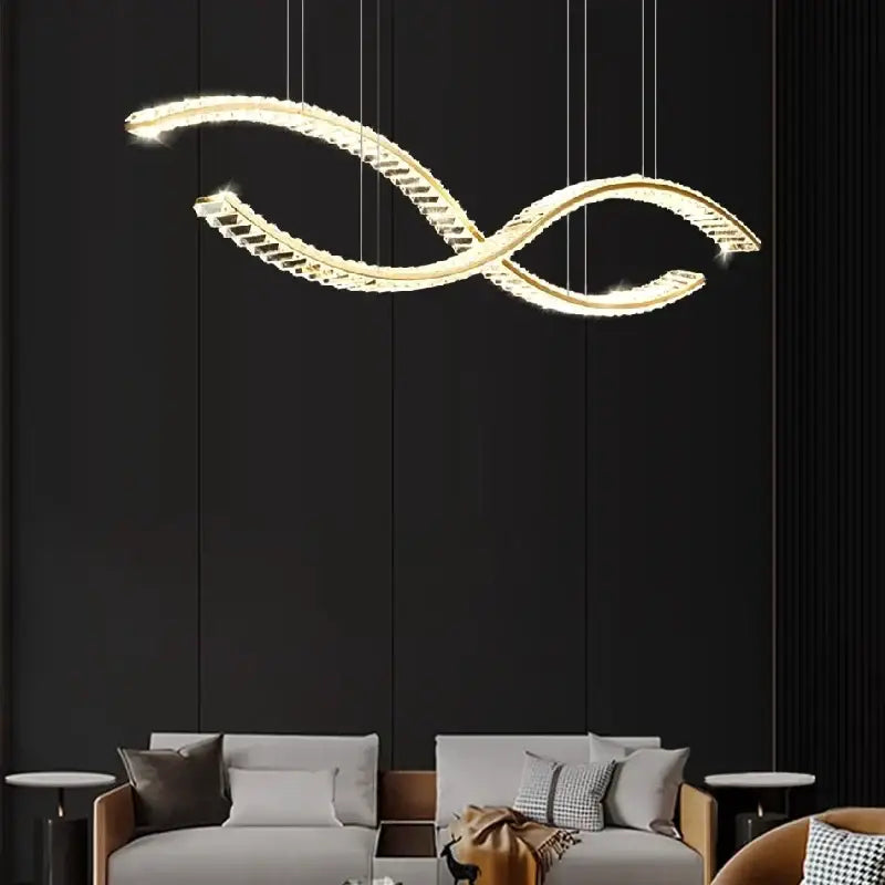 Gold-toned decorbites crystal chandelier pendant lamp with infinity shape and crystal accents for living room lighting