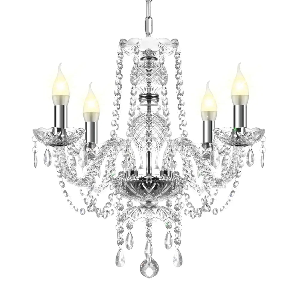 DecorBites crystal chandelier pendant light with five lights polished chrome finish and intricate cut glass details