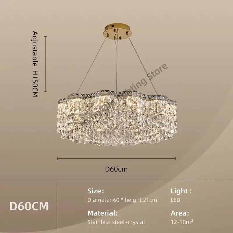 DecorBites crystal chandelier pendant light with gold stainless steel frame and cascading faceted crystals for elegant spaces