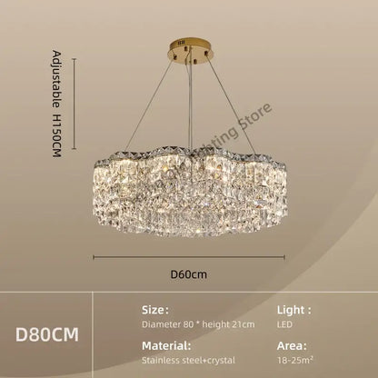 DecorBites crystal chandelier pendant light with gold stainless steel frame and cascading faceted crystals elegant pendant light