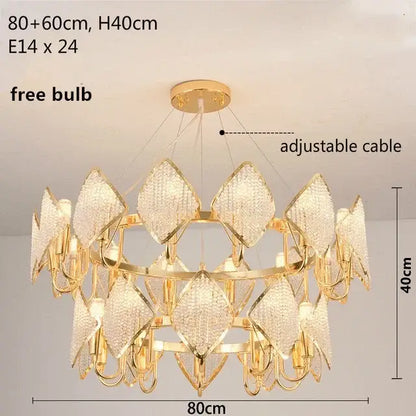 Gold-toned decorbites crystal chandelier pendant light with diamond-shaped crystal pendants for elegant living room decor