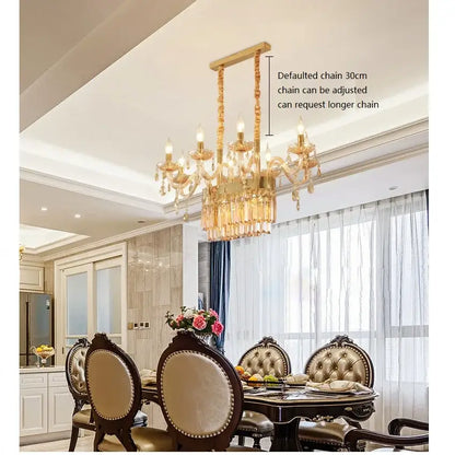 Gold-toned decorbites crystal chandelier pendant light with crystal droplets and ornate arms on 30cm adjustable chain