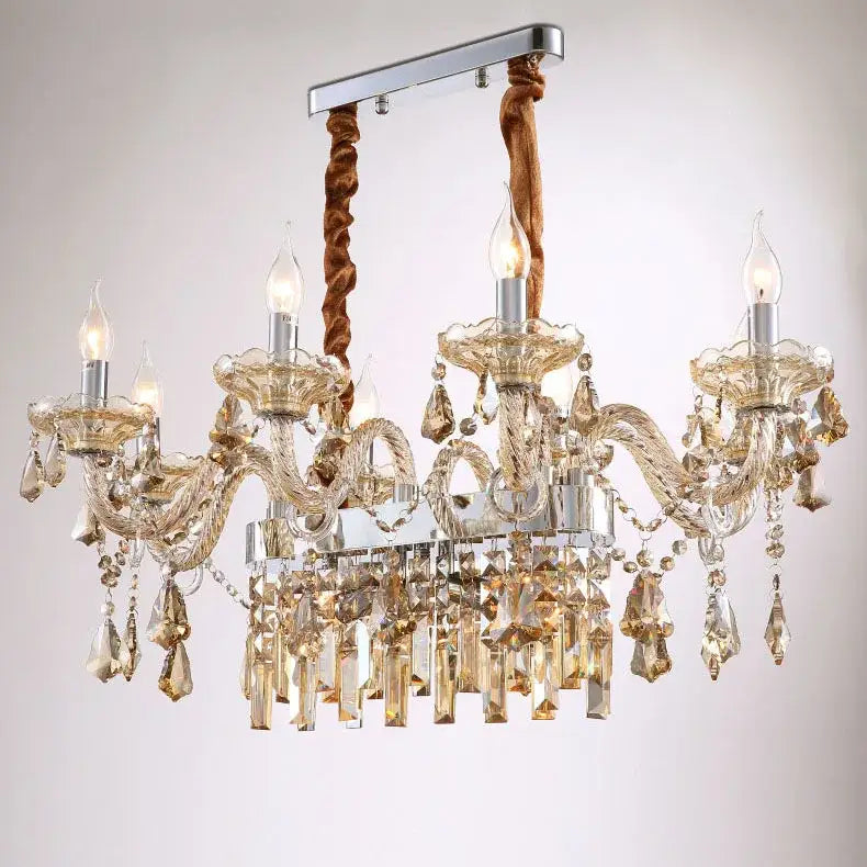 Luxurious decorbites crystal chandelier pendant light with silver metal frame and amber glass prisms for dining room decor
