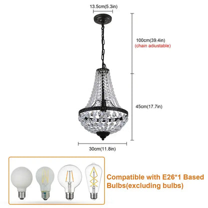 Black metal decorbites crystal chandelier with cascading clear crystal droplets and decorative rings for elegant decor