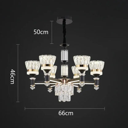 Elegant DecorBites crystal chandelier pendant light with black and gold finish, six faceted glass shades, and crystal droplets