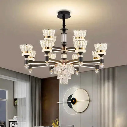 Modern pendant light decorbites crystal chandelier with black metal frame gold accents and clear glass shades for living room