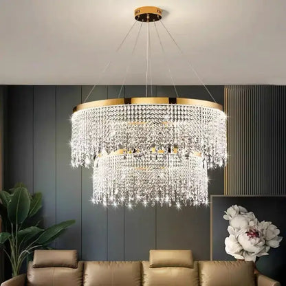 DecorBites crystal chandelier pendant light with gold-toned metal and cascading clear crystals for luxury décor