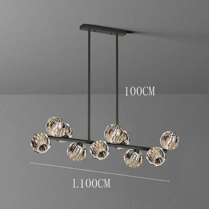 Modern black metal DecorBites crystal chandelier pendant light with seven faceted globes for living and dining room decor