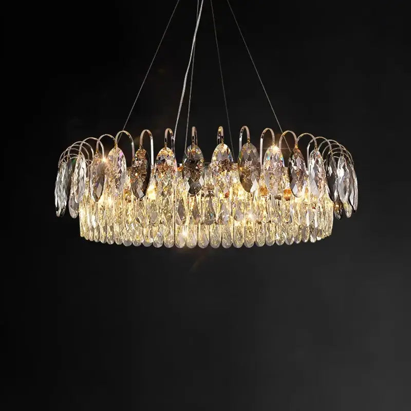 Decorbites crystal chandelier pendant light with clear faceted crystals and gold-toned frame for indoor use