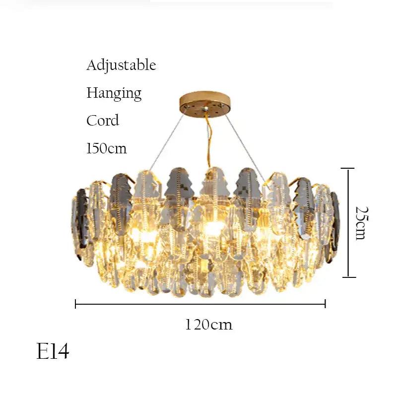 Gold-toned decorbites crystal chandelier pendant light with cascading clear and dark crystal teardrop pendants for living room