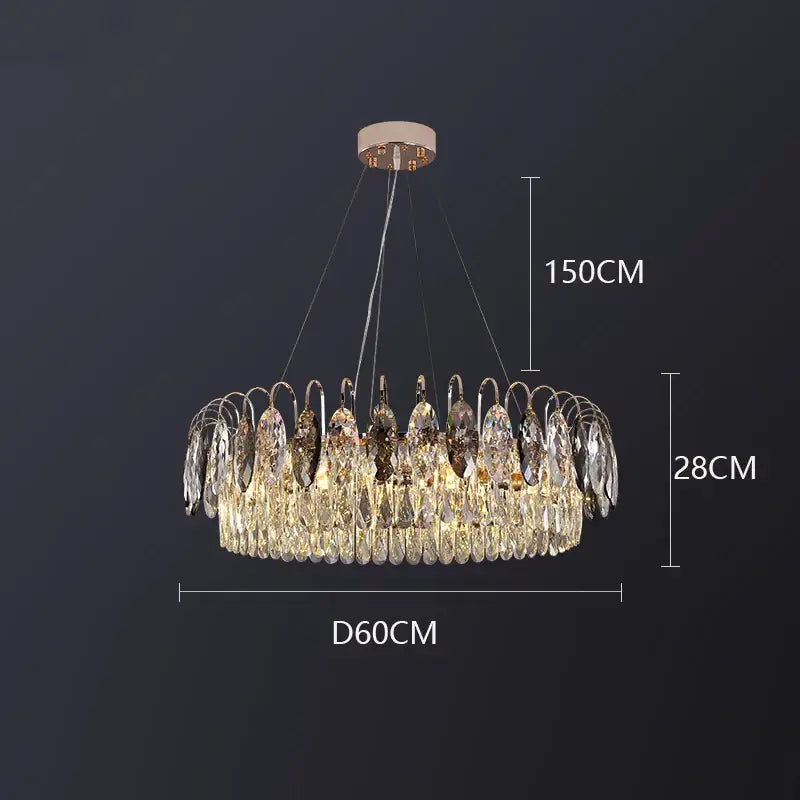 Decorbites crystal chandelier pendant light with cascading clear crystal droplets rose gold frame for indoor use