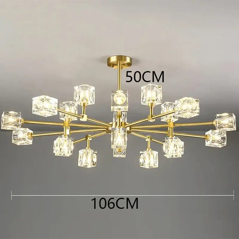 Gold-toned decorbites crystal chandelier pendant light with clear crystal cube shades for luxury indoor lighting