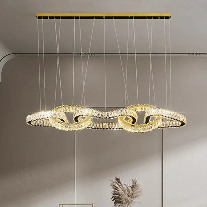 Gold-toned decorbites crystal chandelier pendant light with intertwined crystal rings for living room ceiling lighting