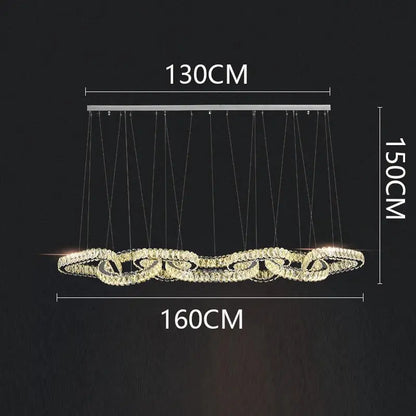 DecorBites crystal chandelier pendant light with silver frame and crystal rings for living room and dining room use