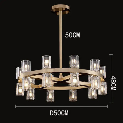Decorbites crystal chandelier pendant light with modern brass frame and clear glass shades for living room lighting