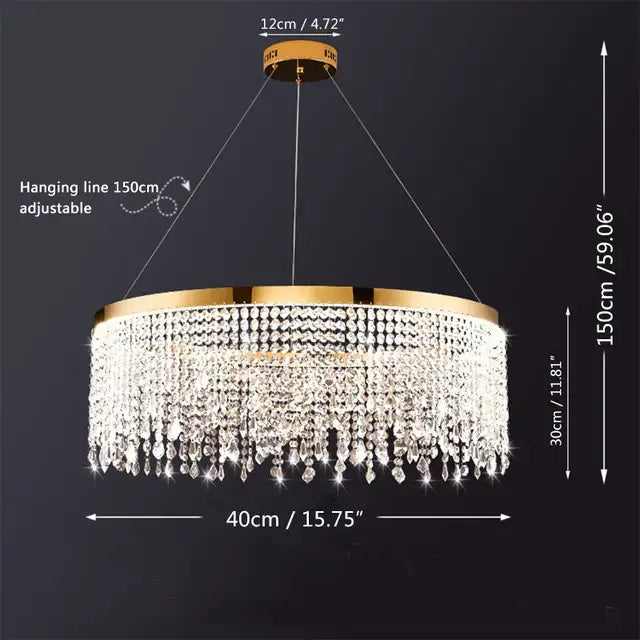 Gold-toned decorbites crystal chandelier pendant light with cascading clear crystal beads for living and dining rooms