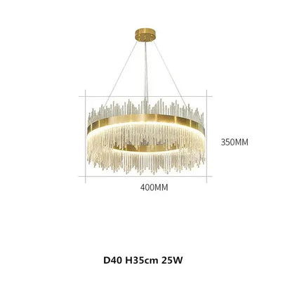 Gold-toned DecorBites crystal chandelier pendant light with cascading crystals for modern luxury dining or bedroom use