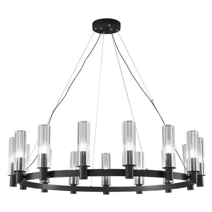 Black metal decorbites crystal chandelier pendant lights with clear glass cylindrical shades for living room lighting