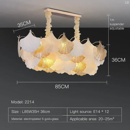 Elegant DecorBites™ crystal chandelier shell lamp with cascading white and gold glass shades for luxury living spaces