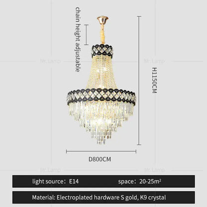Elegant decorbites crystal chandelier with gold electroplated hardware and k9 crystal accents for spiral staircase lighting