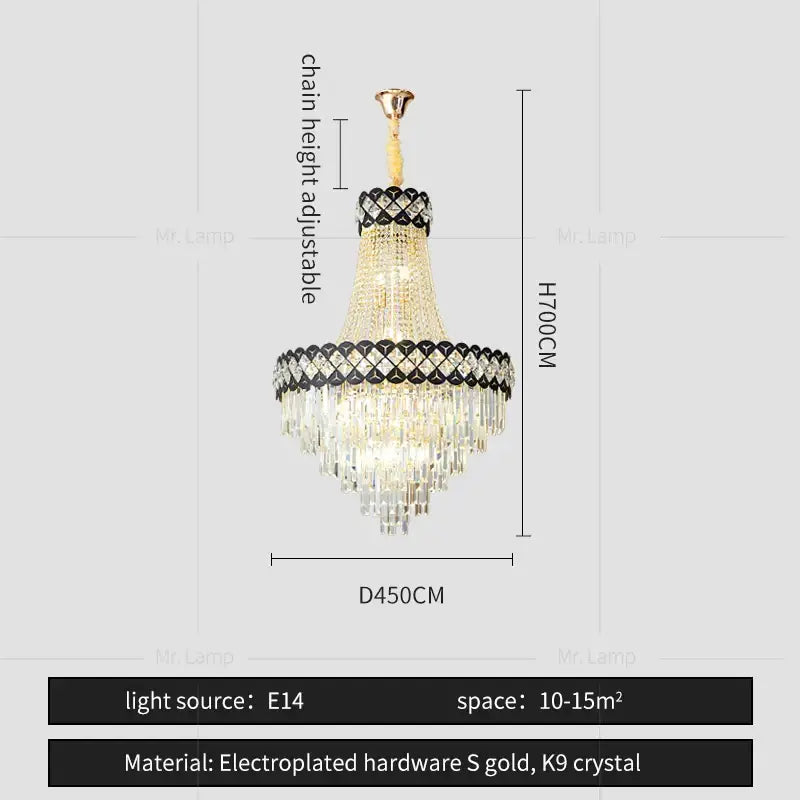 Elegant decorbites crystal chandelier with gold-toned electroplated frame and cascading k9 crystal prisms for living room