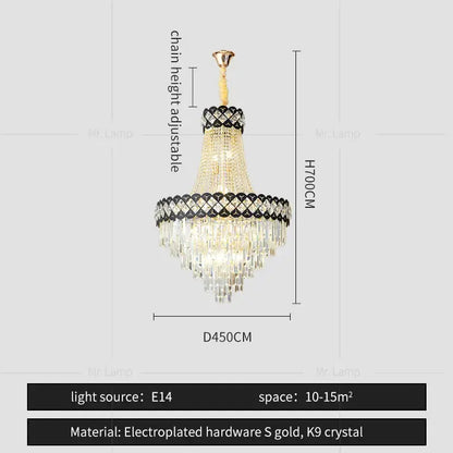 Elegant decorbites crystal chandelier with gold-toned electroplated frame and cascading k9 crystal prisms for living room