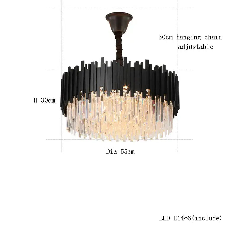 Decorbites crystal chandelier with black and clear crystal tiered design in stainless steel for luxury decor