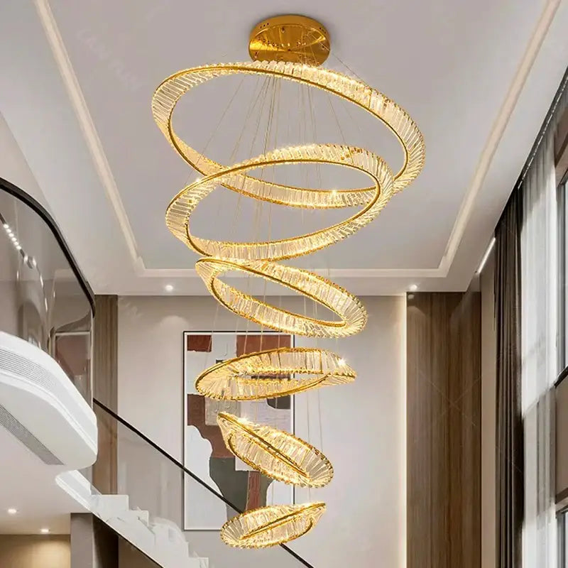 Decorbites crystal chandelier golden spiral pendant light with crystal accents for stair and living room lighting