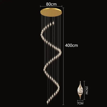 Gold-toned decorbites crystal chandelier with spiral design and cascading teardrop crystal pendants for living room lighting
