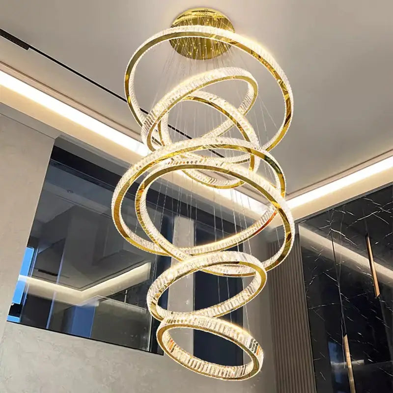 Golden spiral decorbites crystal chandelier with crystal accents for living room interior lighting