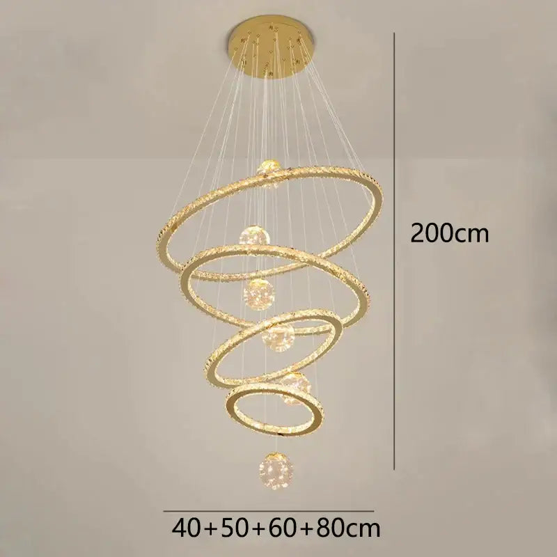 Golden spiral decorbites crystal chandelier stair pendant lamp with crystal accents 200cm height for living room lighting