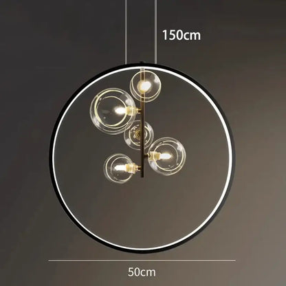 Modern black frame pendant light with clear glass globe bulbs in an asymmetrical cluster by decorbites crystal chandelier