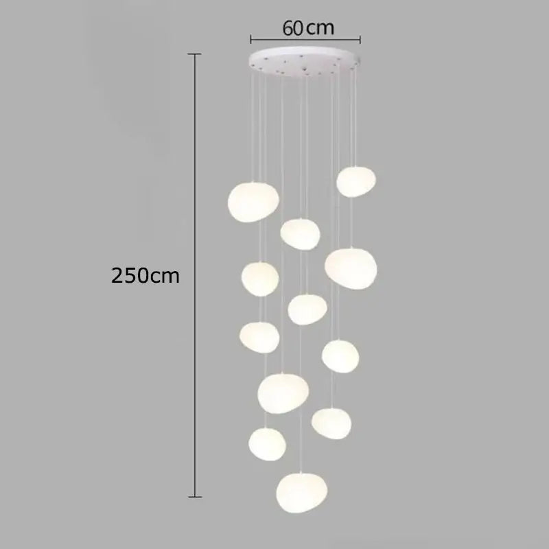 Modern white DecorBites crystal chandelier pendant lamp with multiple spherical glass shades for stair lighting