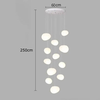 Modern white DecorBites crystal chandelier pendant lamp with multiple spherical glass shades for stair lighting