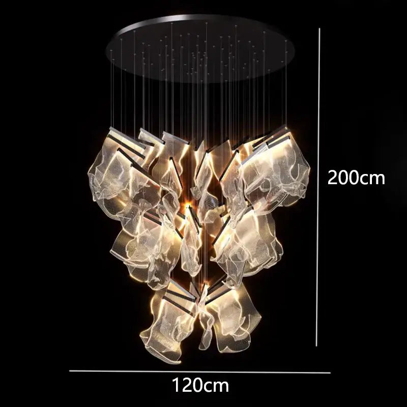 A decorbites crystal chandelier with translucent sculptural glass pieces and warm led lights for living room lighting