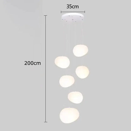 White modern decorbites crystal chandelier pendant lamp with six glowing spheres for stair or living room lighting