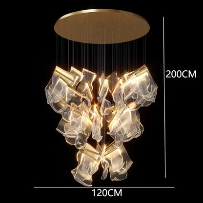 Decorbites crystal chandelier 200cm tall gold base with cascading translucent crystals for living room lighting