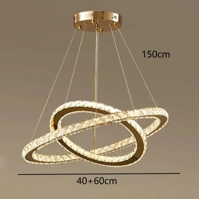 Gold-toned modern decorbites crystal chandelier with three interlocking crystal rings for living room lighting