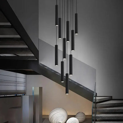 Black cylindrical pendant lights of DecorBites crystal chandelier stair pendant lamp for modern living room lighting
