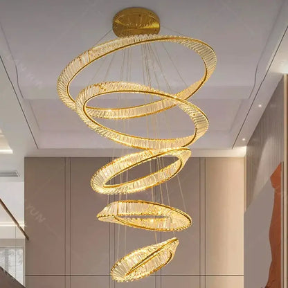Golden spiral decorbites crystal chandelier with crystal accents for living room pendant lighting interior use