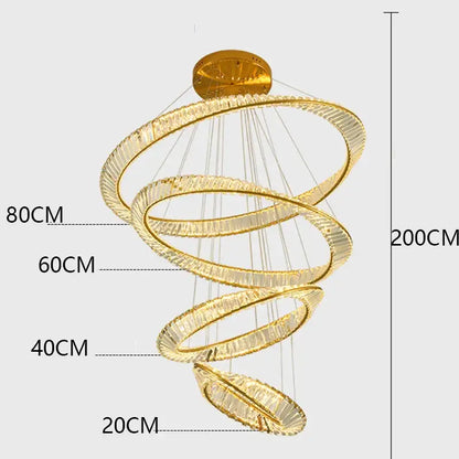 Golden spiral decorbites crystal chandelier with glowing rings and crystal accents for living room pendant lighting