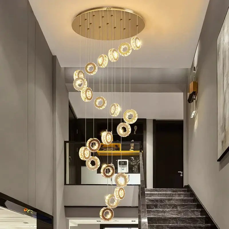 Golden decorbites crystal chandelier stair pendant lamp with crystal accents for living room interior lighting