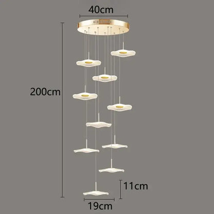 Modern white daisy-shaped DecorBites crystal chandelier stair pendant light with gold-toned ceiling mount for living room lighting