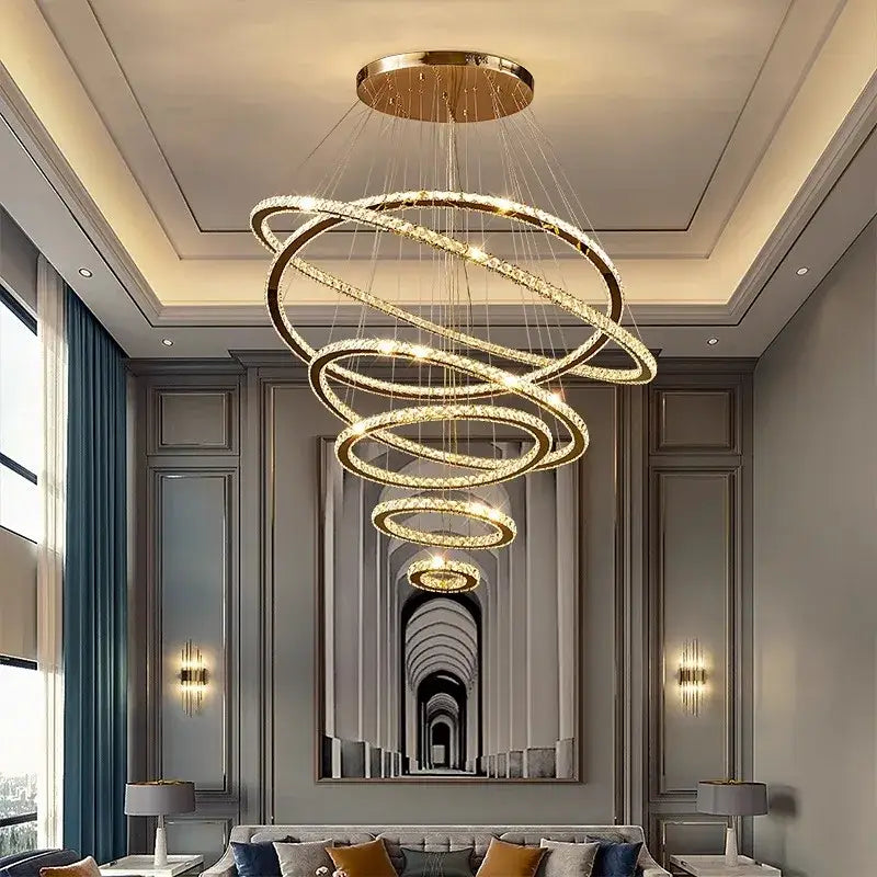Golden spiral decorbites crystal chandelier pendant light with crystal accents for living room stair interior lighting